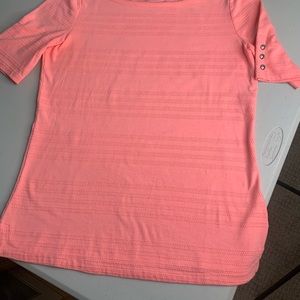 Talbots XS peach short sleeve shirt with silver decorative buttons on sleeve.